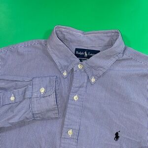 Ralph Lauren Custom Fit Button Down Shirt Mens XL Blue White Stripe Pony Logo
